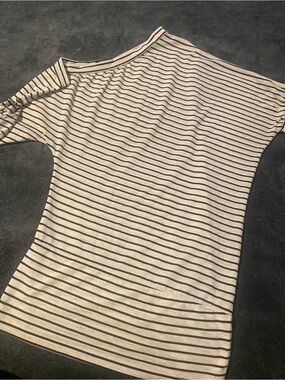 Wet Seal Cream and Black Striped Boatneck Short Sleeve Top